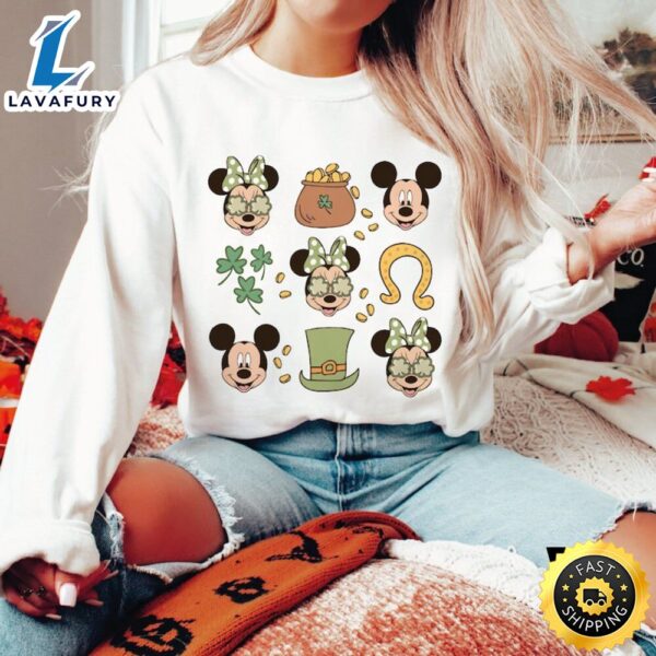 Vintage Disney Mickey And Friends Luckey Pattern Womens St Patricks Day Shirt