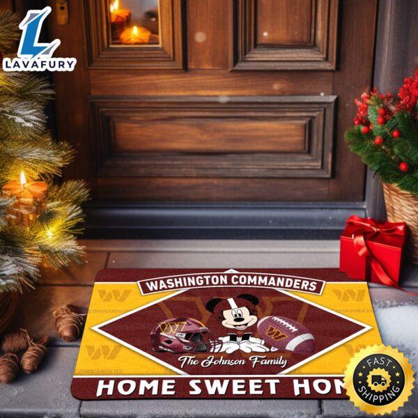 Washington Commanders Doormat Custom Your Family Name Sport Team And Mickey Mouse NFL Doormat