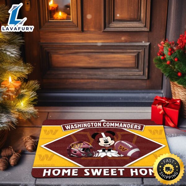 Washington Commanders Doormat Sport Team And Mickey Mouse NFL Doormat