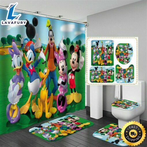 3d Cartoon Disney Curtain Set Waterproof Bath Toilet Cover Rug