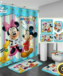 3d Cartoon Mickey Shower Curtain Set Waterproof Bath Toilet Cover Rug
