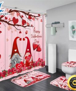 4pcs Valentines Shower Curtain Sets With Rugs