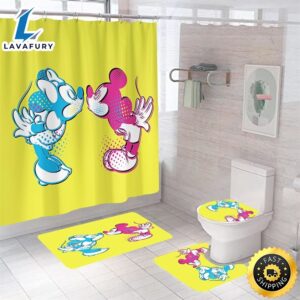 4ps Mickey Minnie Mouse Print Shower Curtain