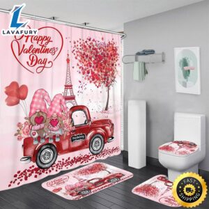 Aosijia 4 Pcs Valentine Shower Curtain Set With Non