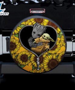 Baby Groot And Baby Yoda Sunflower Zipper Car Spare Tire Covers Gift For Campers – Nearkii