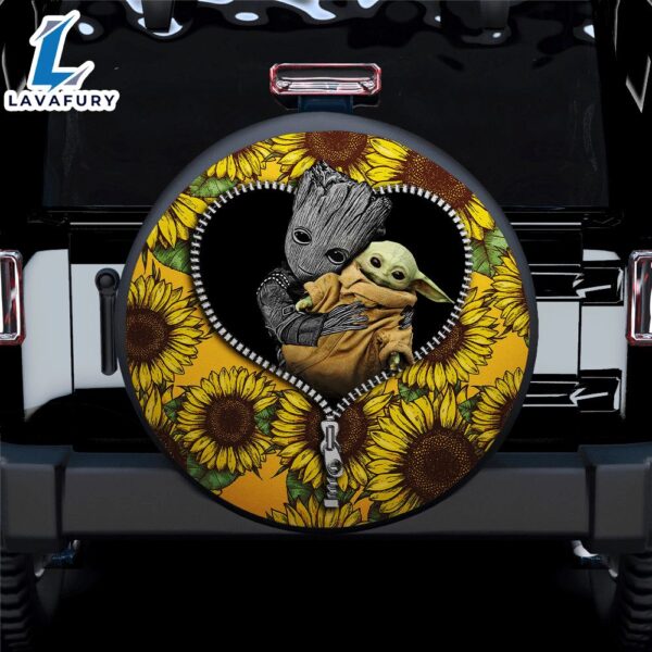 Baby Groot And Baby Yoda Sunflower Zipper Car Spare Tire Covers Gift For Campers – Nearkii