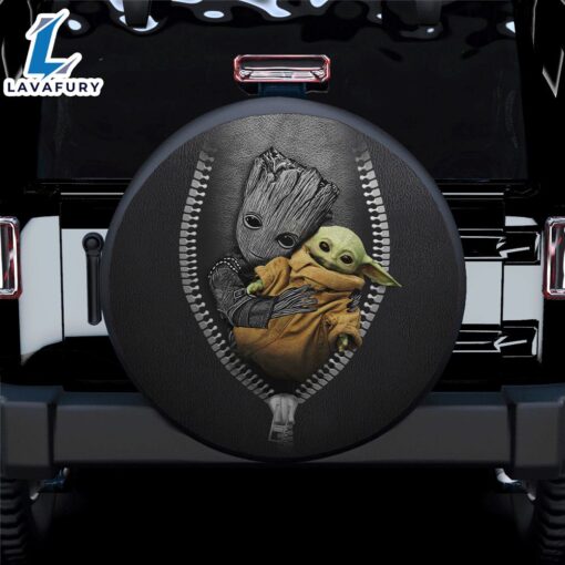 Baby Groot Hold Baby Yoda Zipper Car Spare Tire Covers Gift For Campers – Nearkii