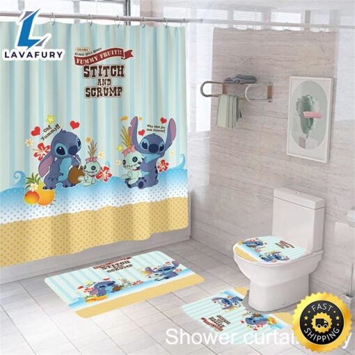 Baby Lilo & Stitch Waterproof Shower Curtain Bathroom Mat Rug Toilet Cover Mat