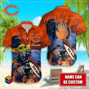 Baby Yoda Custom Name Chicago Bears NFL Aloha Hawaiian Shirt