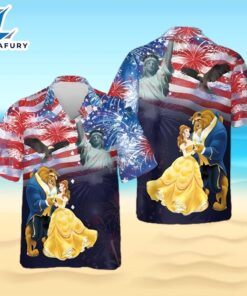 Beauty And The Beast Eagle Fireworks Us Flag Independence Day 3d Hawaii Shirt