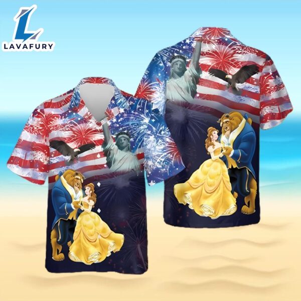 Beauty And The Beast Eagle Fireworks Us Flag Independence Day 3d Hawaii Shirt