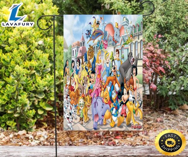 Best Disney All Characters Mickey Minnie Goofy Donald Pooh Lion King Princess Double Sided Printing Garden Flag