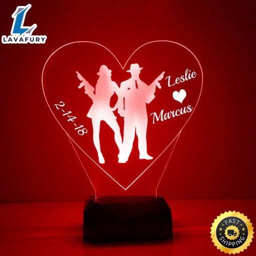 Bonnie & Clyde Love Heart Personalized Free Led Night Lamp