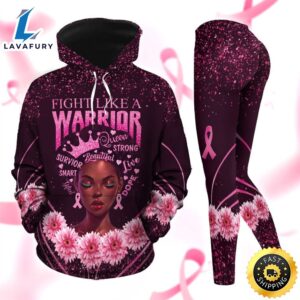 Breast Cancer Awareness Black Women Warrior Hoodie Leggings Set