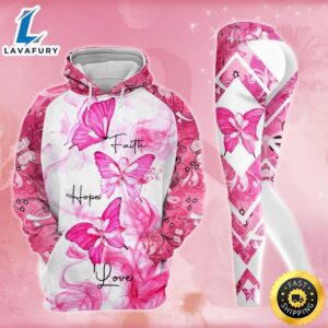 Breast Cancer Awareness Butterfly Hoodie Leggings Set Survivor Gifts