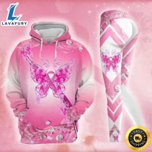 Breast Cancer Awareness Butterfly Hoodie Leggings Set Survivor Gifts For Women Clothing Clothes Outfits