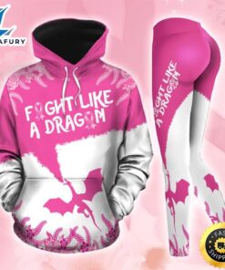 Breast Cancer Awareness Dragon Hoodie Leggings Set Survivor Gifts For Women