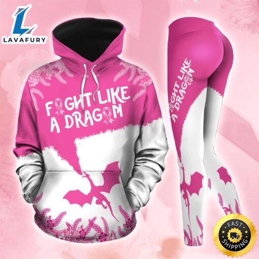 Breast Cancer Awareness Dragon Hoodie Leggings Set Survivor Gifts For Women