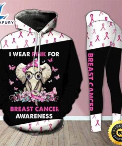 Breast Cancer Awareness Elephant Hoodie Leggings Set Survivor Gifts For Women Clothing Clothes Outfits