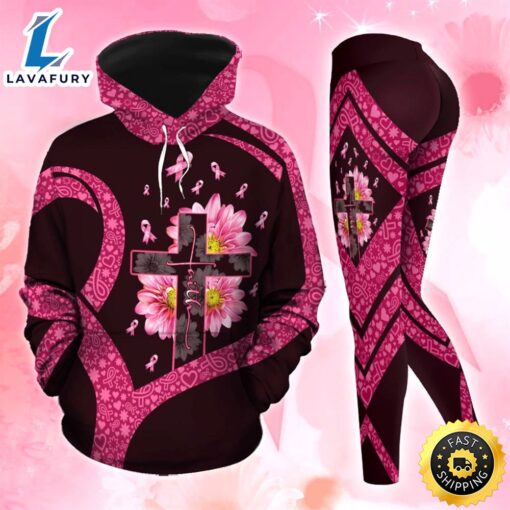 Breast Cancer Awareness Faith Cross Hoodie Leggings Set