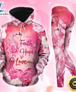 Breast Cancer Awareness Flamingo Hoodie Leggings Set Survivor Gifts For Women Clothing Clothes Outfits