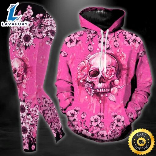 Breast Cancer Awareness Skull Hoodie Leggings Set Survivor Gifts For Women Clothing Clothes Outfits