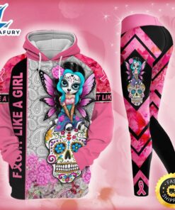 Breast Cancer Awareness Sugar Skull Hoodie Leggings Set Survivor Gifts For Women Clothing Clothes Outfits