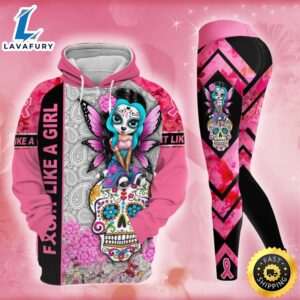 Breast Cancer Awareness Sugar Skull Hoodie Leggings Set Survivor Gifts For Women Clothing Clothes Outfits