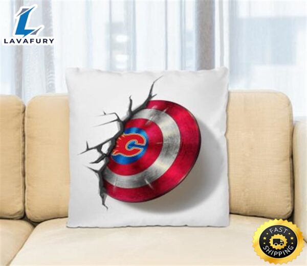 Calgary Flames NHL Hockey Captain America’s Shield Marvel Avengers Square Pillow