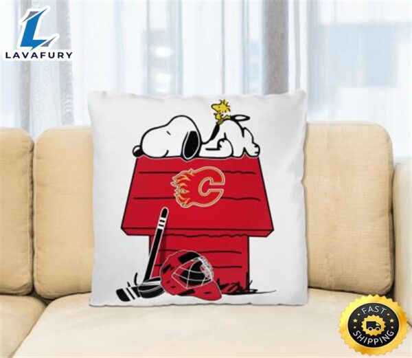 Calgary Flames NHL Hockey Snoopy Woodstock The Peanuts Movie Pillow Square Pillow