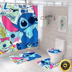 Cartoon Shower Curtain Bathroom Rug Set Thick Bath Mat Non-Slip Toilet Lid Covers