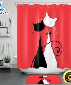 Cat Couple Valentines Day Shower Curtains Cute Pet Bathroom Set Valentine Decor Idea
