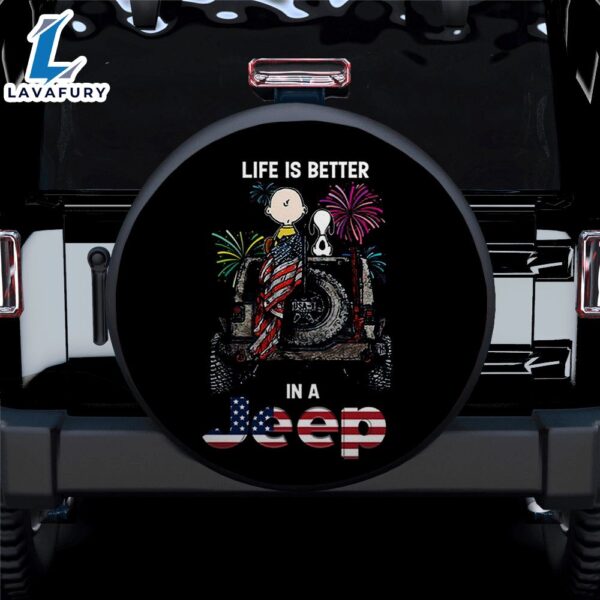 Charlie Brown And Snoopy Life Is Better In A Jeep Car Spare Tire Covers Gift For Campers