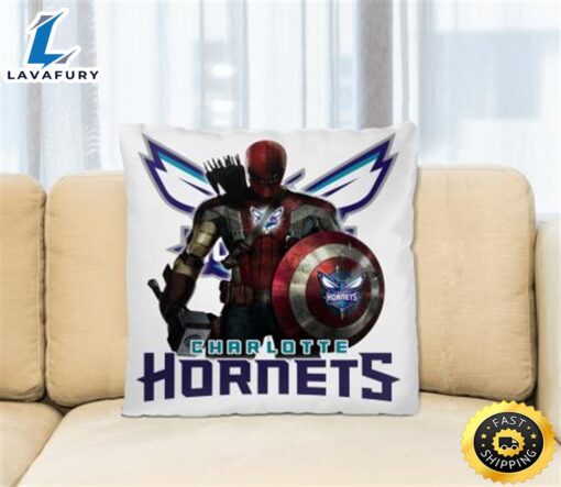 Charlotte Hornets NBA Basketball Captain America Thor Spider Man Hawkeye Avengers Square Pillow