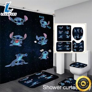 Chipi Lilo & Stitch Waterproof Shower Curtain Bathroom Mat Rug Toilet Cover Mat