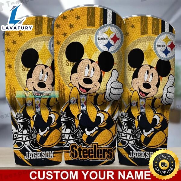 Custom Name Steelers Mickey Mouse Style Tumbler