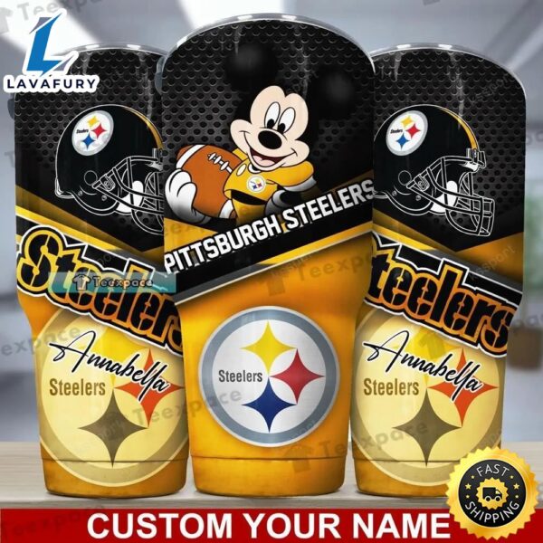 Custom Name Steelers Mickey NFL Logo Tumbler