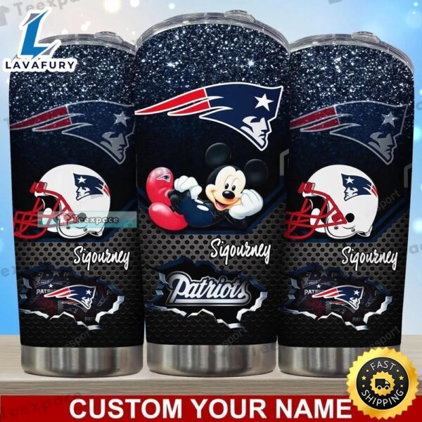 Custom New England Patriots Mickey Dot Broken Glitter Texture Tumbler