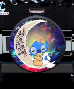 Cute Baby Stitch Sleep Love You To The Moon Galaxy Spare Tire Covers Gift For Campers