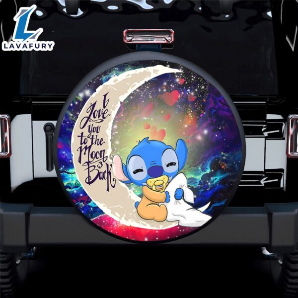 Cute Baby Stitch Sleep Love You To The Moon Galaxy Spare Tire Covers Gift For Campers