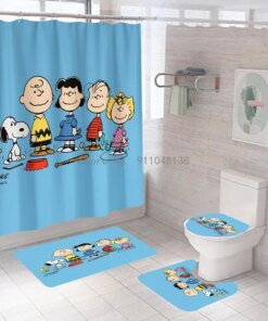 Cute Snoopy Bath Curtain 4pc Set Bathroom Shower Curtain Waterproof Curtains