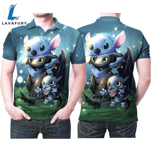 Cute Stitch And Toothless Crossover Cute 3d Designed For Stitch And Toothless Fan Polo Shirt