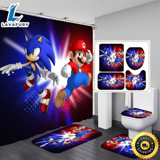 Cute Super Mario Thomas Mermaid Bathroom Set Shower Curtain Bath Mat Toilet Lid Cover