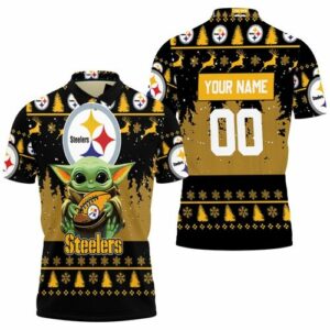 Design Baby Yoda Hugs Pittsburgh Steelers Football  Personalized 1 3D All Over Print Polo Shirt