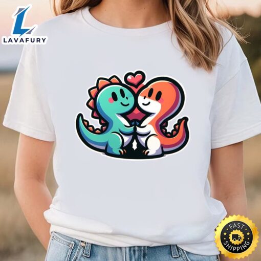 Dinosaur Couple Cartoon Valentine T-Shirt