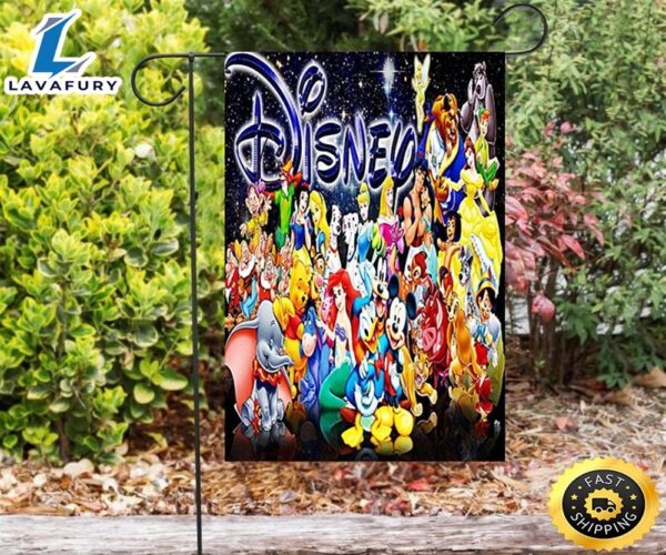 Disney All Characters Mickey Minnie Goofy Donald Pooh Lion King Princess 2 Double Sided Printing Garden Flag