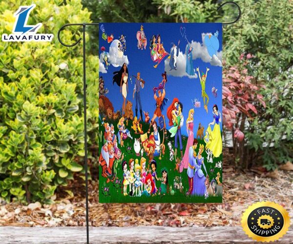 Disney All Characters Mickey Minnie Goofy Donald Pooh Lion King Princess 4 Double Sided Printing Garden Flag