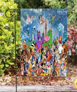 Disney All Characters Mickey Minnie Goofy Donald Pooh Lion King Princess 6 Double Sided Printing Garden Flag