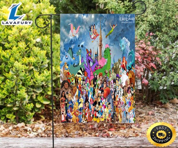 Disney All Characters Mickey Minnie Goofy Donald Pooh Lion King Princess 6 Double Sided Printing Garden Flag