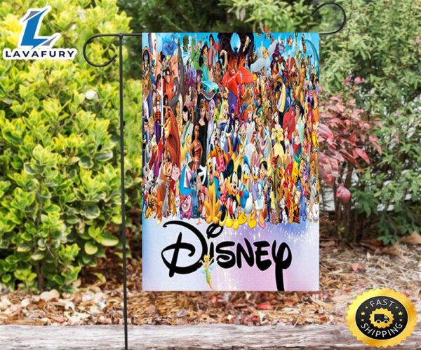 Disney All Characters Mickey Minnie Goofy Donald Pooh Lion King Tinker Bell Snow White Elsa Princess Double Sided Printing Garden Flag